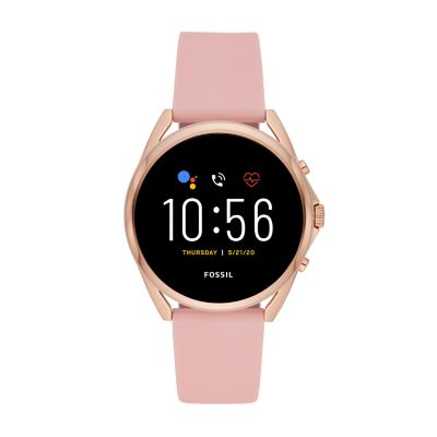 

Fossil Femmes Montre connectée 5ème génération LTE en silicone rose poudré