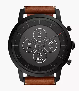 Smartwatch ibrido HR Collider con cinturino in pelle marrone chiaro e gomma