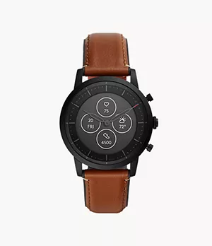 Smartwatch ibrido HR Collider con cinturino in pelle marrone chiaro e gomma