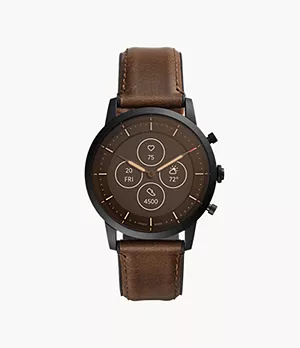 Smartwatch híbrido Collider HR de goma y piel en tono marrón oscuro