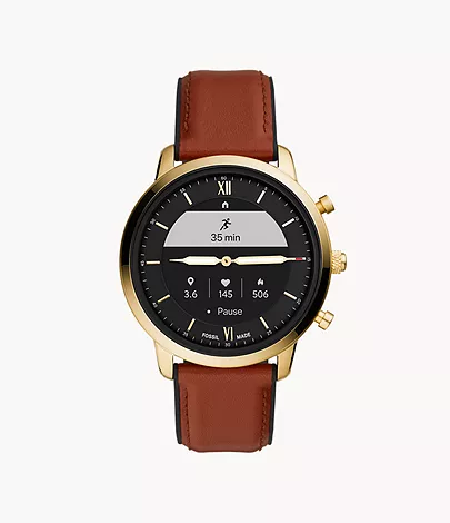 porcelana Asimilar brumoso Smartwatch híbrido HR Neutra de piel marrón