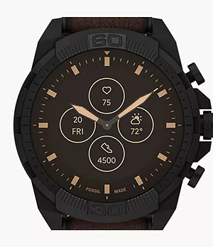 Smartwatch híbrido HR Bronson de 44 mm de piel en color marrón oscuro