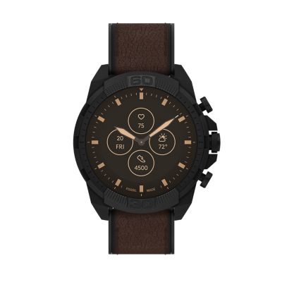 Fossil Men's Hybrid Smartwatch HR 44mm Bronson Dark Brown Leather