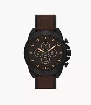 Smartwatch ibrido HR Bronson da 44 mm con cinturino in pelle marrone scuro