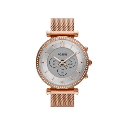 Carlie Gen 6 Hybrid Smartwatch Rose Gold-Tone Stainless Steel Mesh -  FTW7075 - Fossil