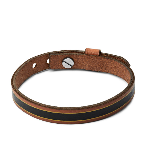 Fossil Men Bracelet En Cuir À Rayures Brunes Marron - One size