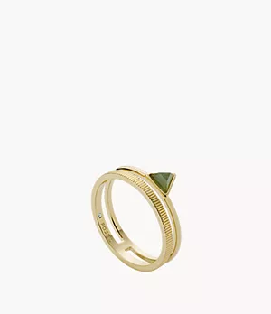 Val Joyful Expression Green Aventurine 14K Gold Plated Brass Prestack Ring