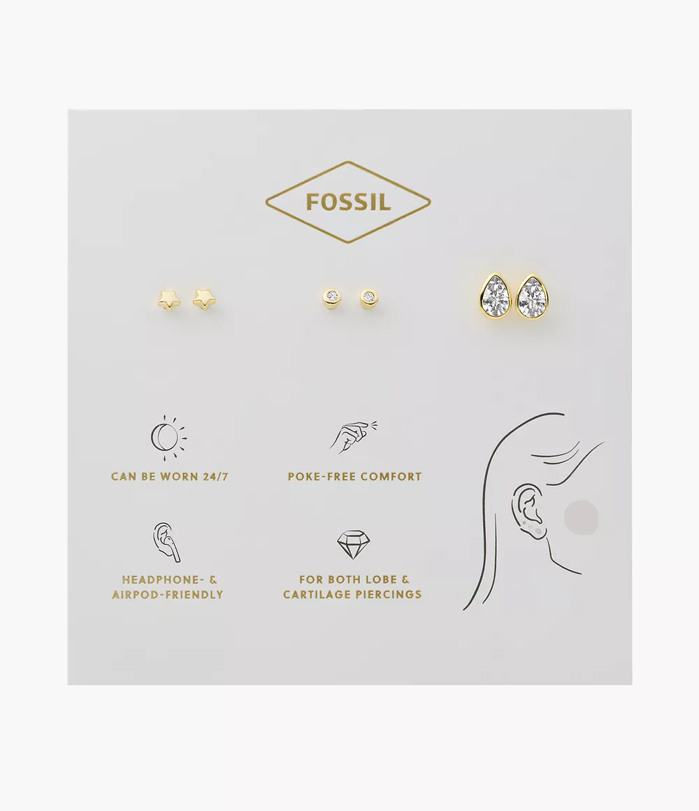 Fossil Women Stevie All Stacked Up Two-Tone Brass and Stainless Steel Flatback Stud Earrings