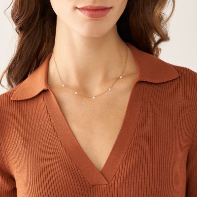 Collier femme fossil val links acier doré rose, nacres et oxydes - colliers- femme - edora