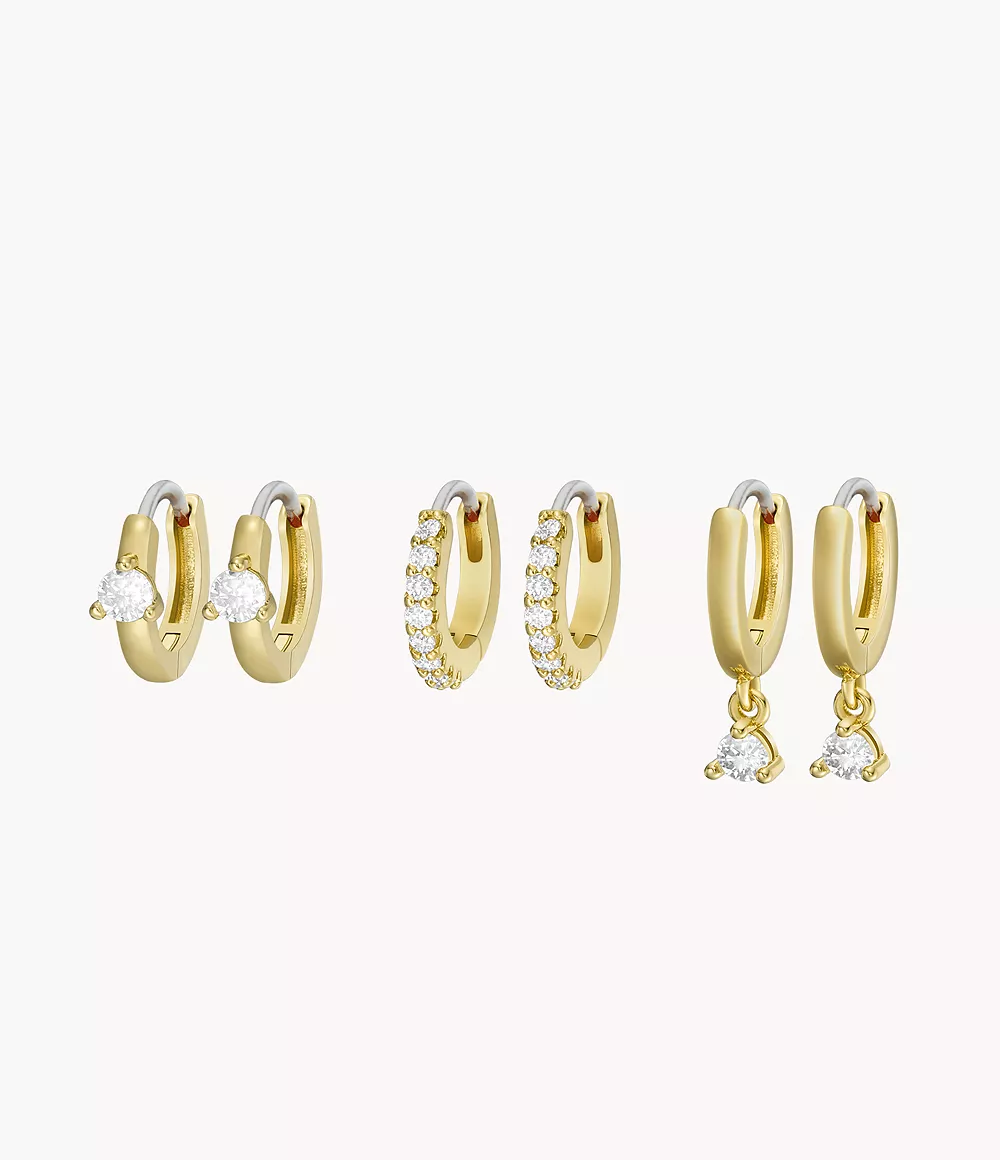 Fossil Women Stevie All Stacked Up Gold-Tone Brass Hoop Earrings Set