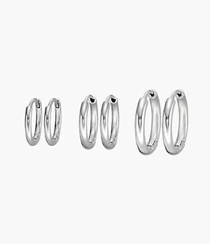 Stevie All Stacked Up Silver-Tone Brass Hoop Earrings Set