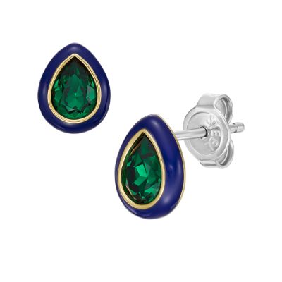 Candy Jewels Blue Enamel and Green Crystal Stud Earrings