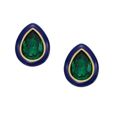 Candy Jewels Blue Enamel and Green Crystal Stud Earrings