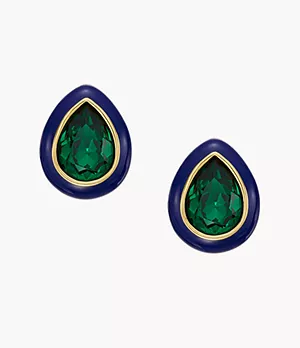 Candy Jewels Blue Enamel and Green Crystal Stud Earrings