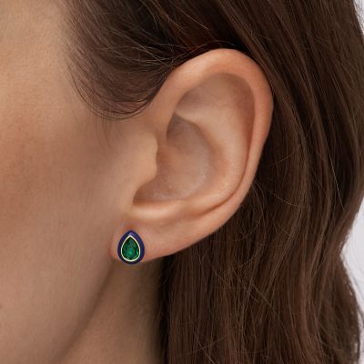 Candy Jewels Blue Enamel and Green Crystal Stud Earrings