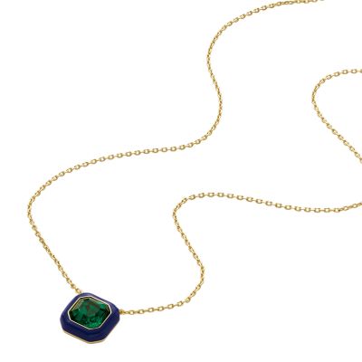 Candy Jewels Blue Enamel and Green Crystal Chain Necklace
