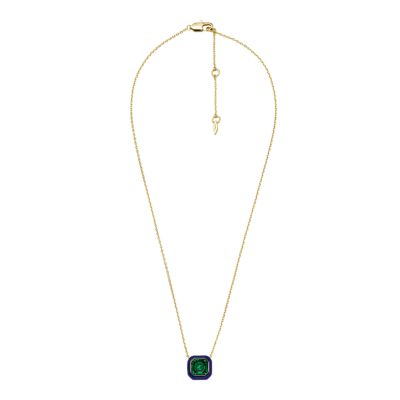 Candy Jewels Blue Enamel and Green Crystal Chain Necklace