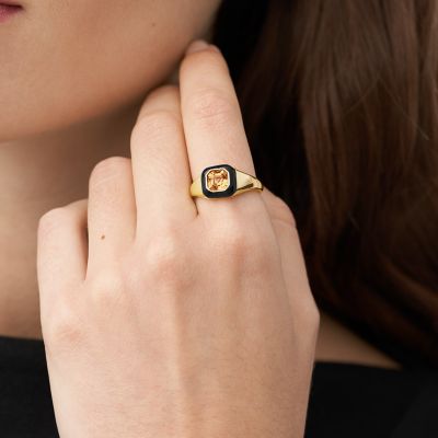 Candy Jewels Black Enamel and Topaz Crystal Ring - JA7204710006