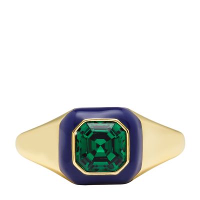 Candy Jewels Blue Enamel and Green Crystal Ring