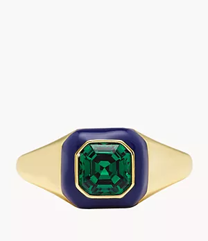 Candy Jewels Blue Enamel and Green Crystal Ring