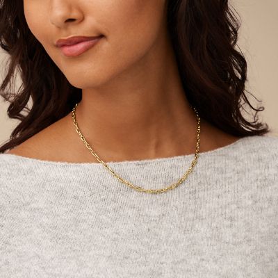 Heritage D-Link Gold-Tone Brass Anchor Chain Necklace - JA7209710 - Fossil