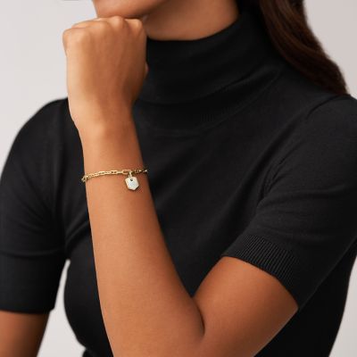 Pulsera de cadena Heritage Crest de latón en tono dorado con nácar