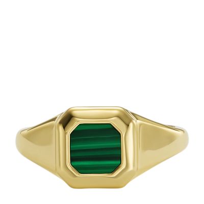 All Stacked Up Green Malachite Signet Ring