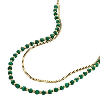 All Stacked Up Reconstituted Green Malachite Beaded Necklace