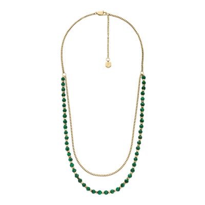 All Stacked Up Reconstituted Green Malachite Beaded Necklace