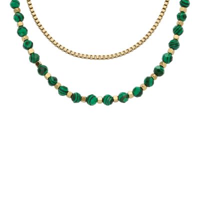 All Stacked Up Reconstituted Green Malachite Beaded Necklace