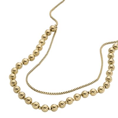 All Stacked Up Gold-Tone Stainless Steel Beaded Necklace