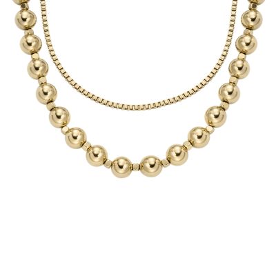 All Stacked Up Gold-Tone Stainless Steel Beaded Necklace