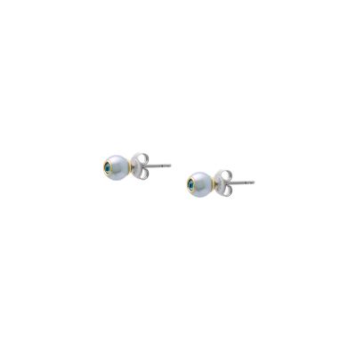 Bright Baubles Blue Shell and Green Rhinestone Stud Earrings