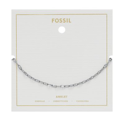 Heritage D-Link Silver-Tone Brass Chain Anklet - JA7280040 - Fossil