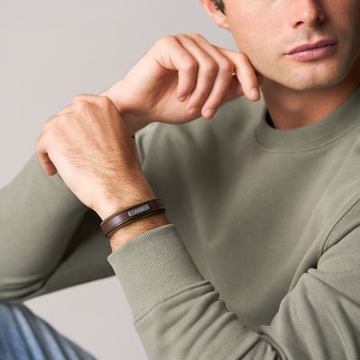 Everett Colour Pop Green And Brown Leather Strap Bracelet