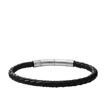 Black Skinny Braided Leather Bracelet - JF00510797 - Fossil