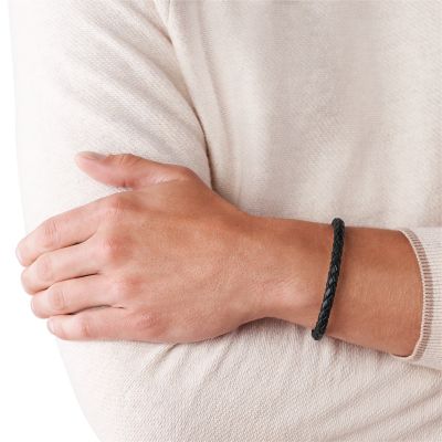 Bracelet Noir Homme Fin Cuir Tressé & Acier Haute Qualité