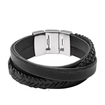 Mens leather best sale bracelet fossil