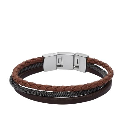 Fossil Men Bracelet Manchette Multi-Tour Retro Pilot Marron - One size