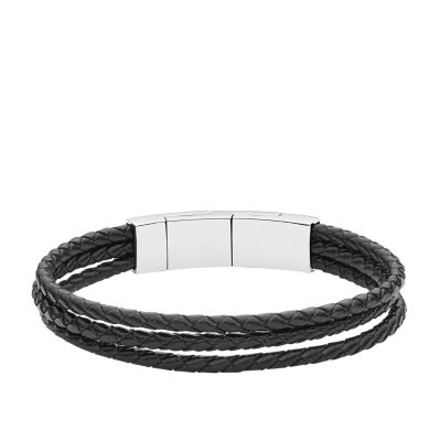 Black Multi-Strand Leather Bracelet - Fossil