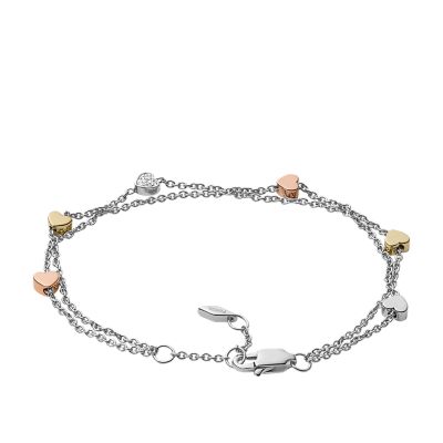 Heart Tri-Tone Steel Double-Chain Bracelet