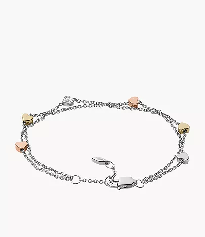 Heart Tri-Tone Steel Double-Chain Bracelet - JF02854998 - Fossil