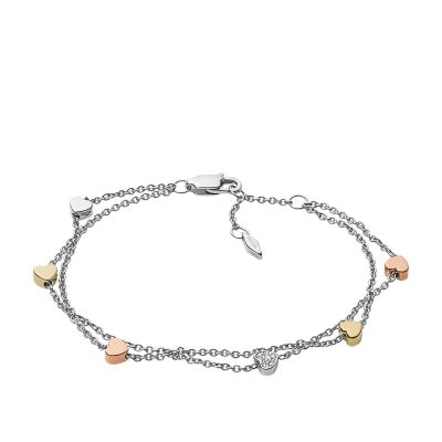 Heart Tri-Tone Steel Double-Chain Bracelet