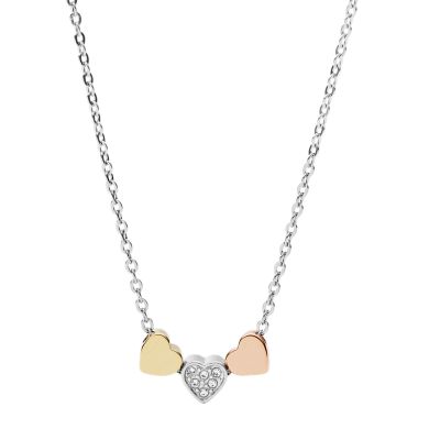Heart Tri-Tone Steel Necklace Jewelry JF02856998