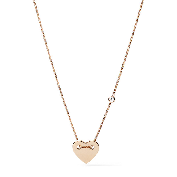 Fossil Unisex Collier Cœur En Acier Doré Rose - One size