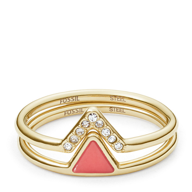 Fossil Unisex Lot De Deux Bagues Triangulaires En Corail Et Acier Doré - One size