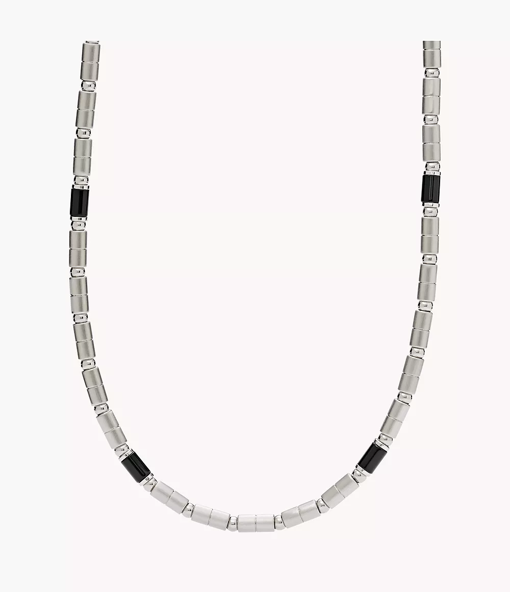 Fossil Herren Herren Halskette Black Agate Stainless Steel Necklace