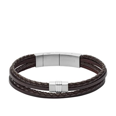 Bracelet multi-rangs en cuir tressé brun
