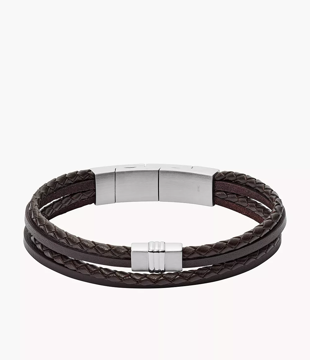 Feat schoner bijlage Brown Multi-Strand Braided Leather Bracelet - JF02934040 - Fossil