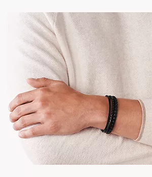 Herren Armband Black Multi-Strand Braided Leather Bracelet